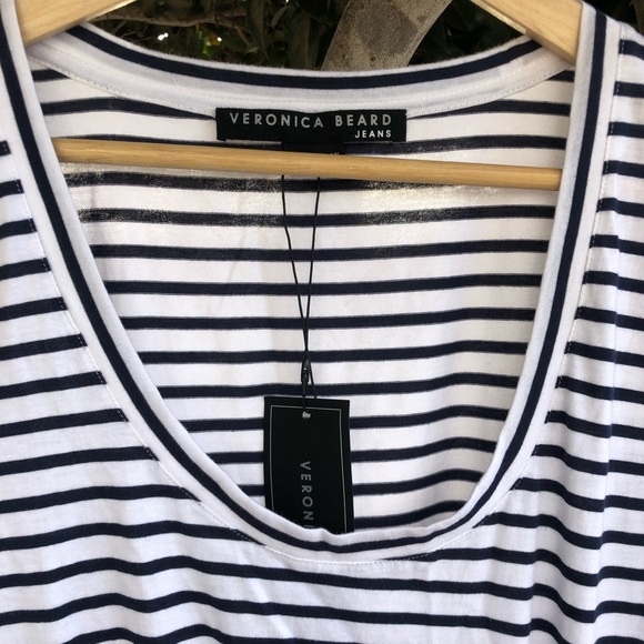 NWT VERONICA BEARD Tamri Navy and White Striped Rouched Dress Size XL - Picture 8 of 10